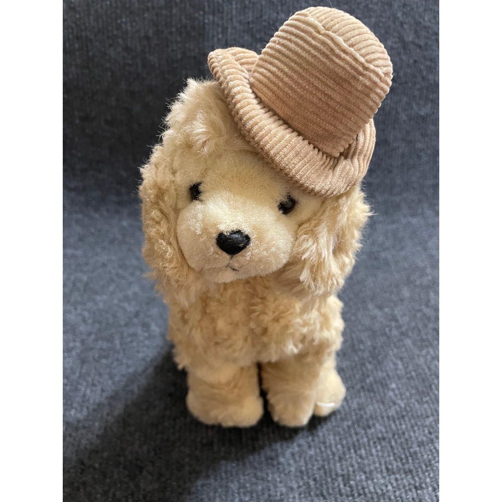 Vintage Russ Berrie Jacques Poodle Plush Dog with Corduroy Hat 1981 Cream 9"
